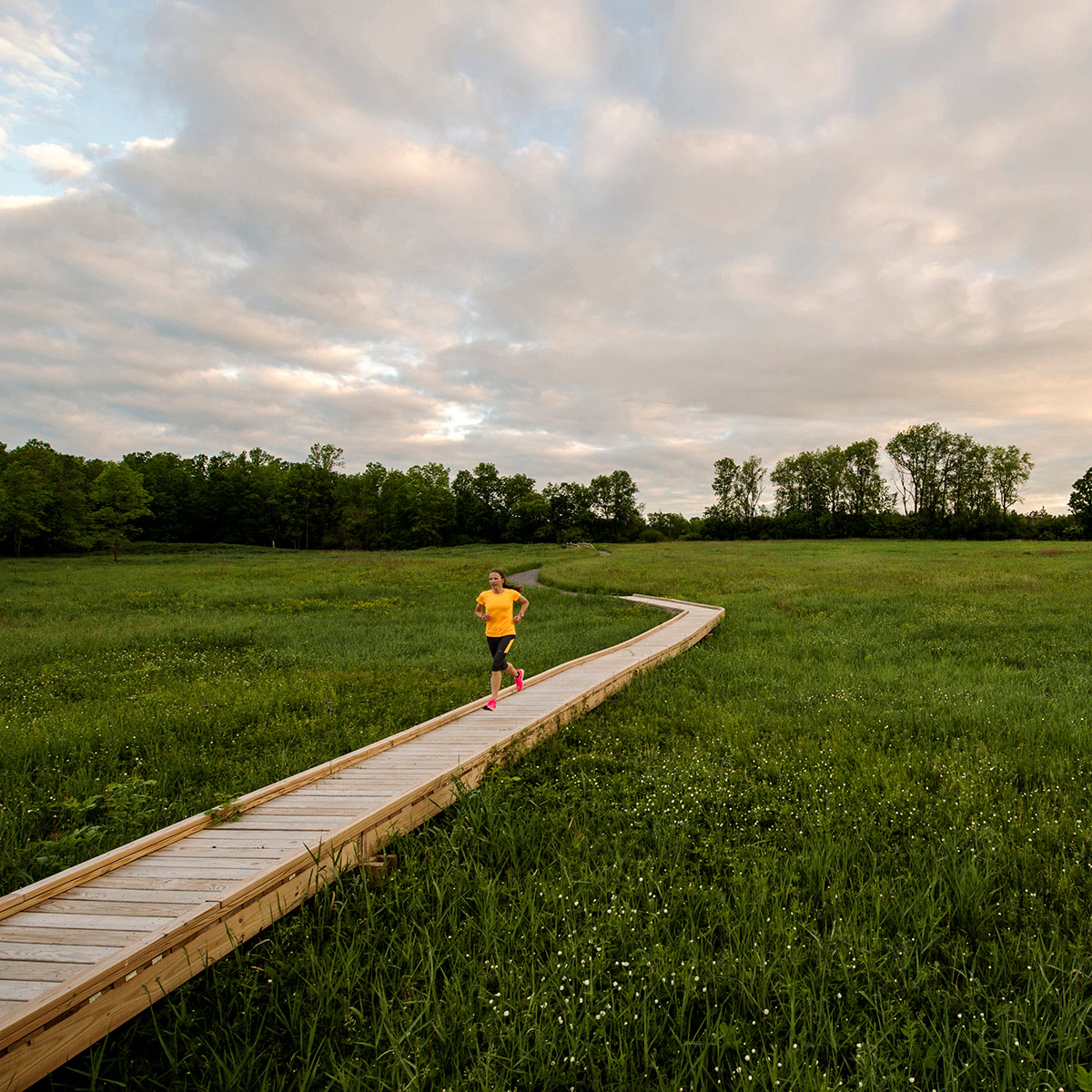 Person running through fields